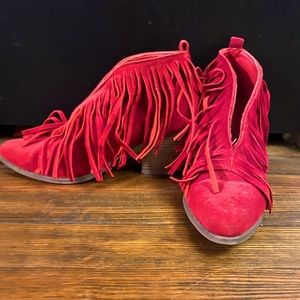 Red Fringe Heels